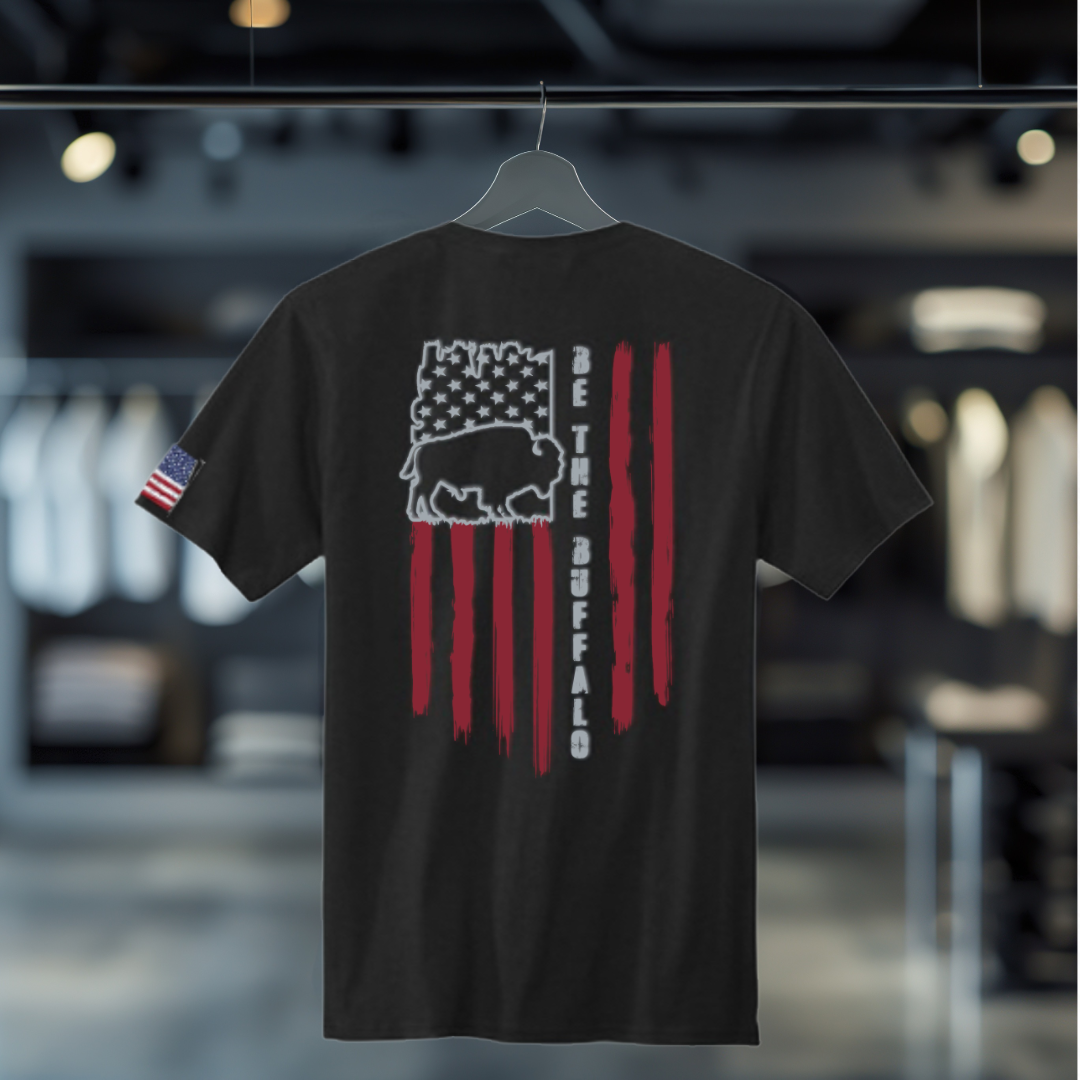 Shirts - Pocket Tee (100% Cotton) - “AF” America First & “BTB” Be The Buffalo (Back Logo)