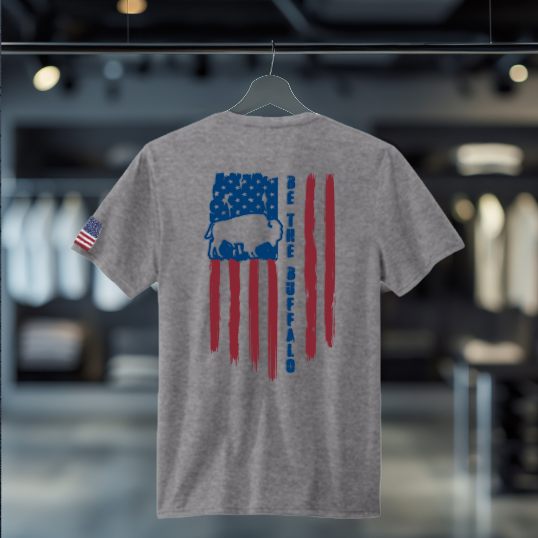 Shirts - Daily Tee (90%Cotton-10% Poly) - “AF” America First & “BTB” Be The Buffalo (Back Logo)