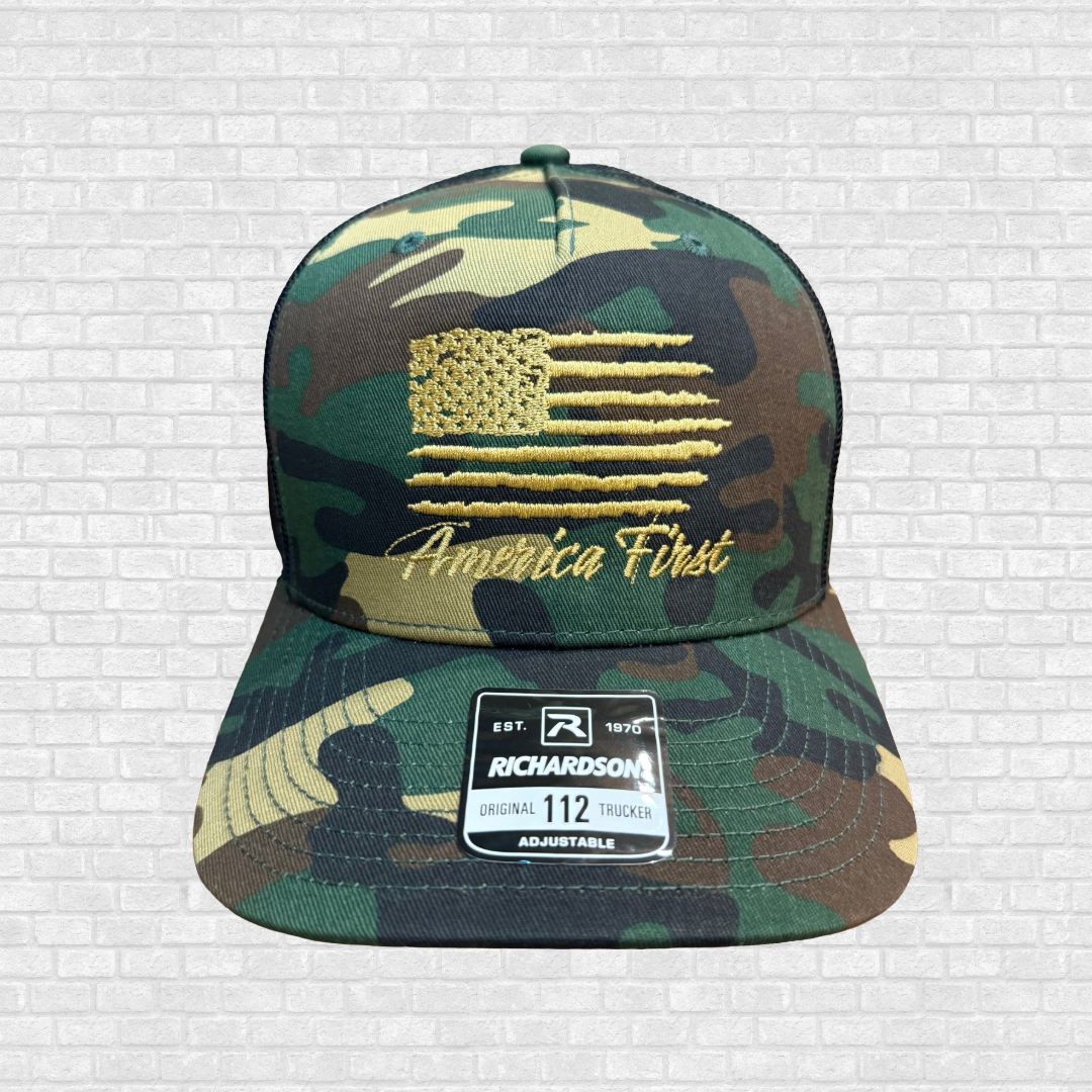 AMERICA FIRST™ | Camo Trucker Hat | Snapback