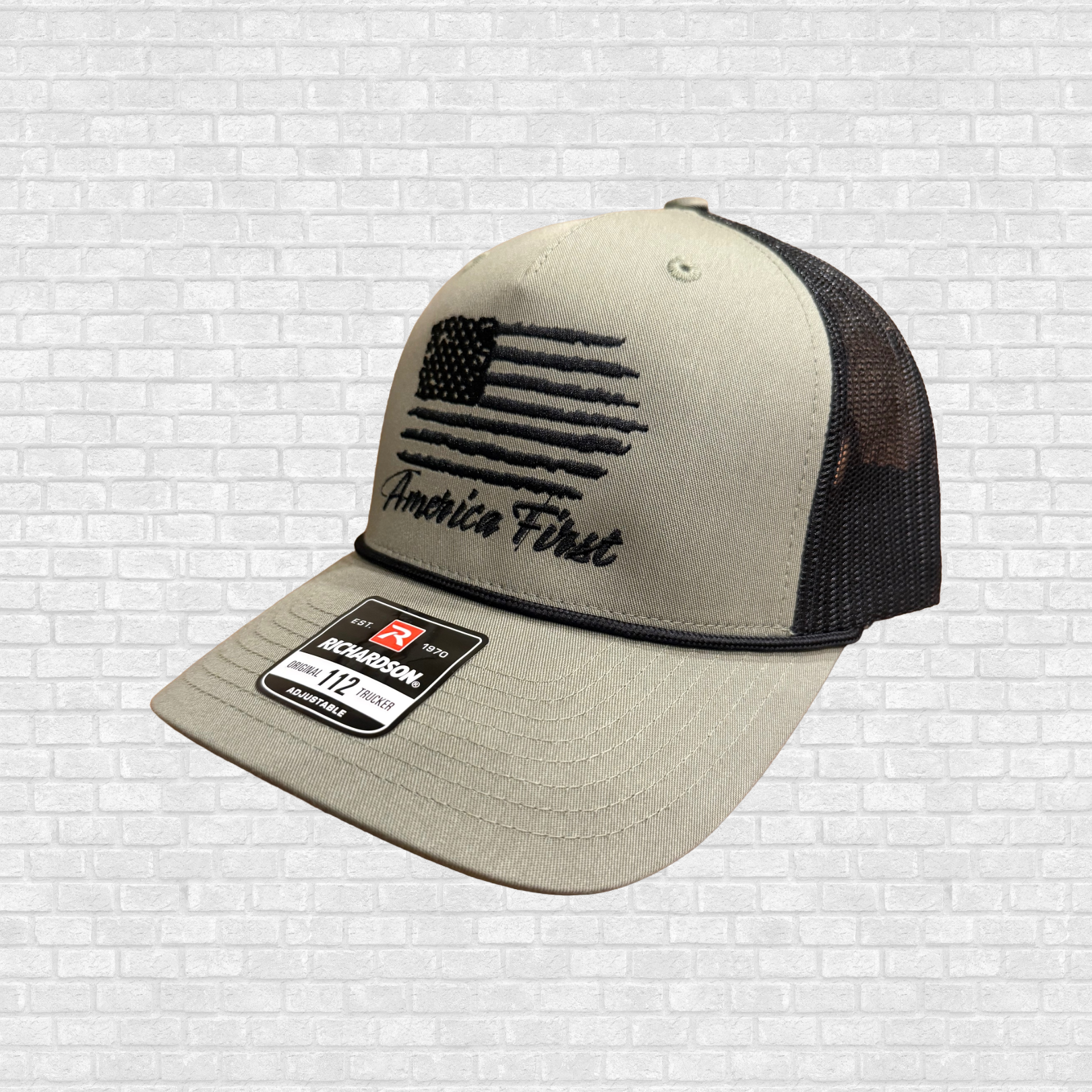 Khaki & Black / USA Flag + America First - Black / Adjustable Snapback