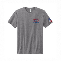 Gray Shirt 90% Cotton & 10% Polyester with Red & Blue Buffalo & Flag on the Front
