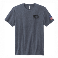 Unisex-Heather Blue Tri-Blend Shirt with Black Be The Buffalo & Flag on the front