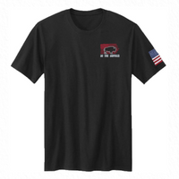 Unisex-Tri-Blend Deep Black Shirt with Red & Silver Be The Buffalo & Flag on the front.