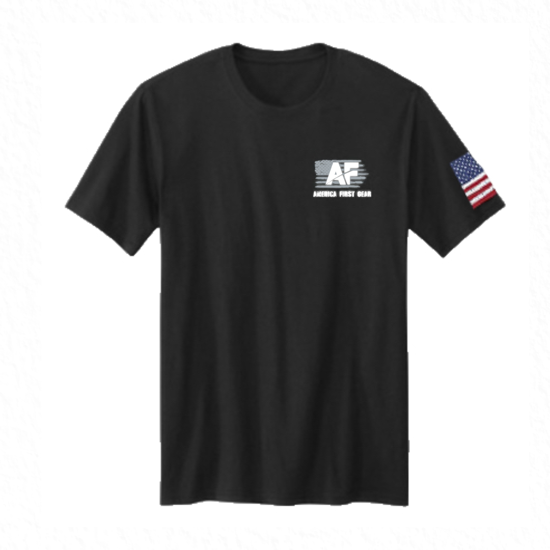 Unisex Black 100% Cotton Tee - AF & Flag on Front