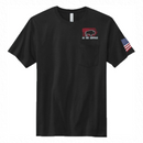 Unisex Black Pocket 100% Cotton Tee - (Red) Buffalo & Flag on Front