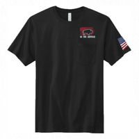 Unisex Black Pocket 100% Cotton Tee - (Red) Buffalo & Flag on Front