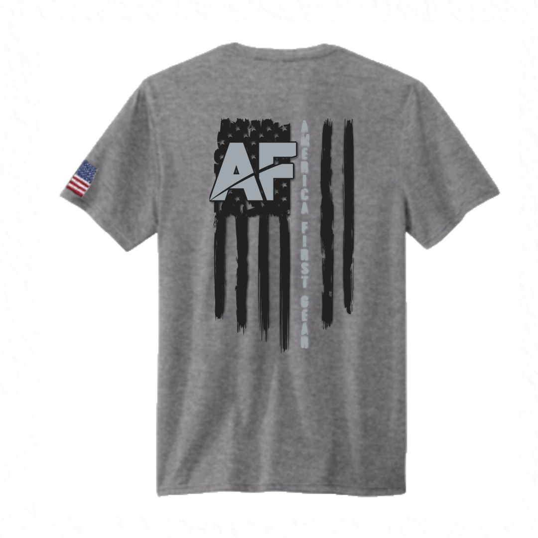 Unisex Gray 100% Cotton Tee - AF & Flag on Back