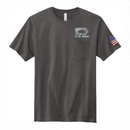 Unisex Gray Pocket 100% Cotton Tee-Buffalo & Flag on Front