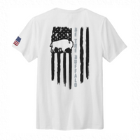 Unisex White 100% Cotton Tee - Buffalo & Flag on Back