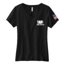 Women's Black V-Neck 100% Cotton Tee-AF & Flag on Front