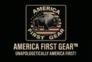 America First Gear logo with buffalo and American flag background