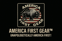 America First Gear logo with buffalo and American flag background